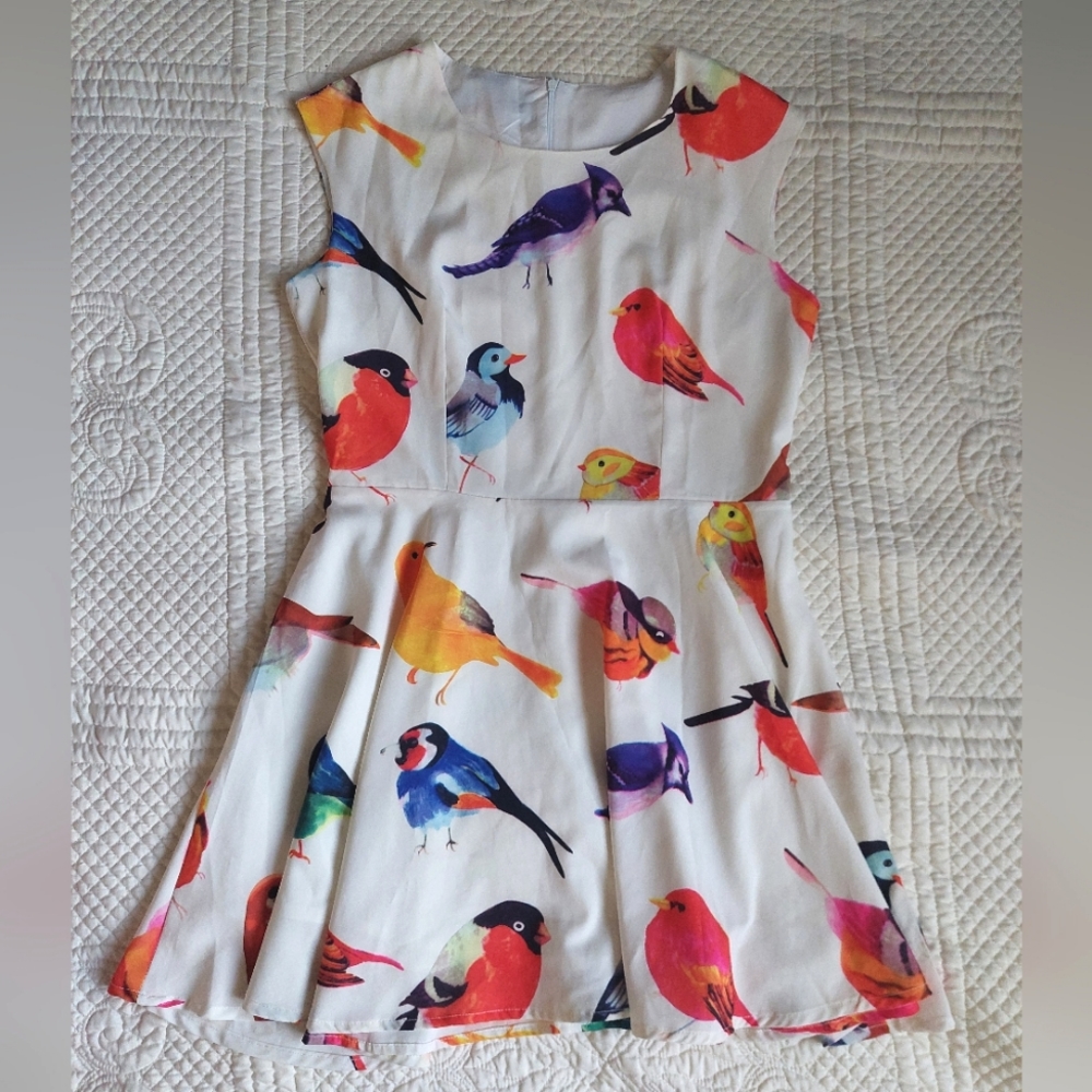 Mini dress birds flare skater dress